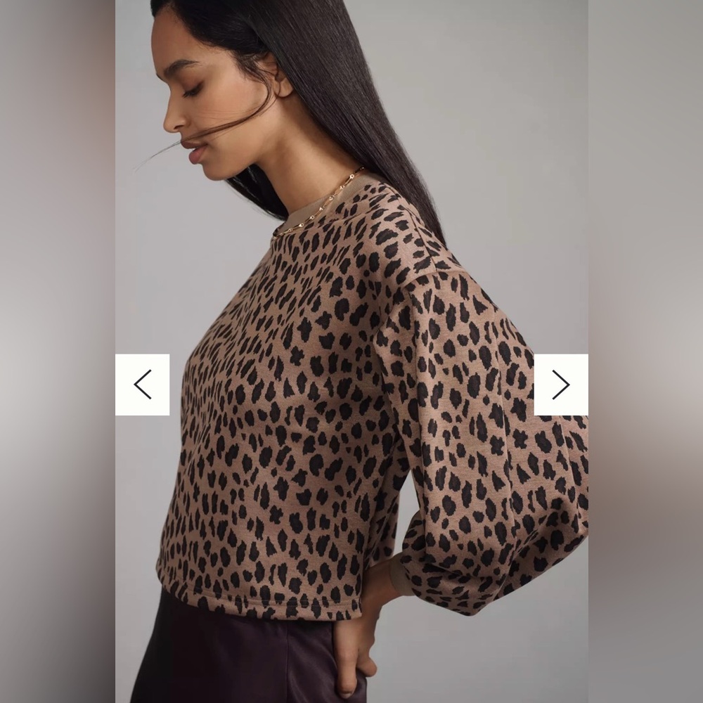 Blue Tassel Balloon-Sleeve Cheetah Sweatshirt